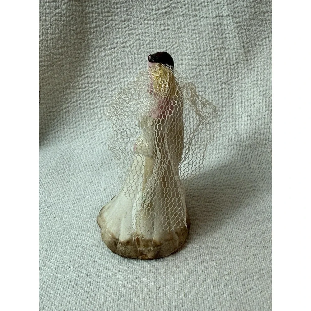 Vintage 40s 50s CHALKWARE Wedding Cake Topper Bride and Groom Veil Figurine 4